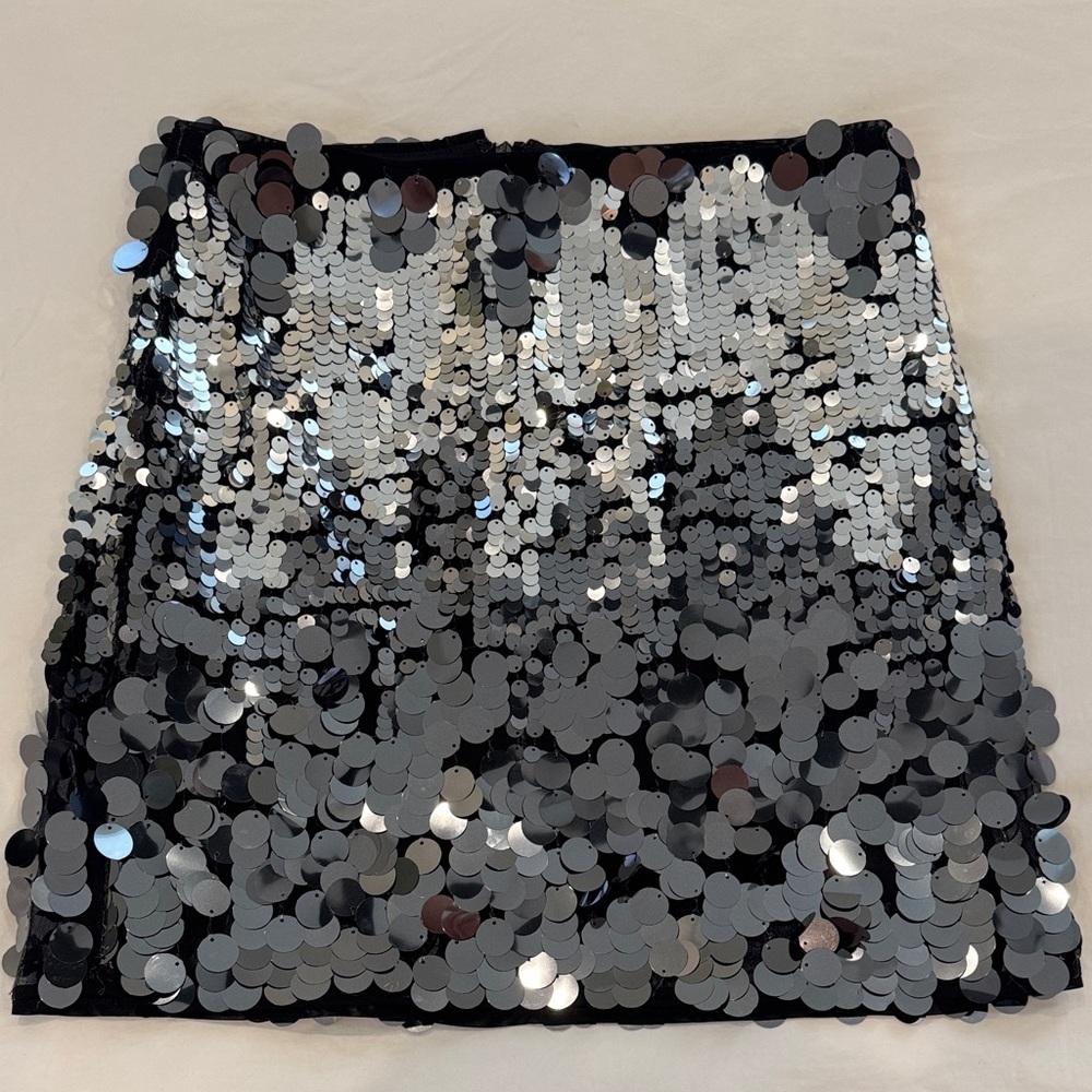 Lulu's Black and Silver Sequin Mini Skirt